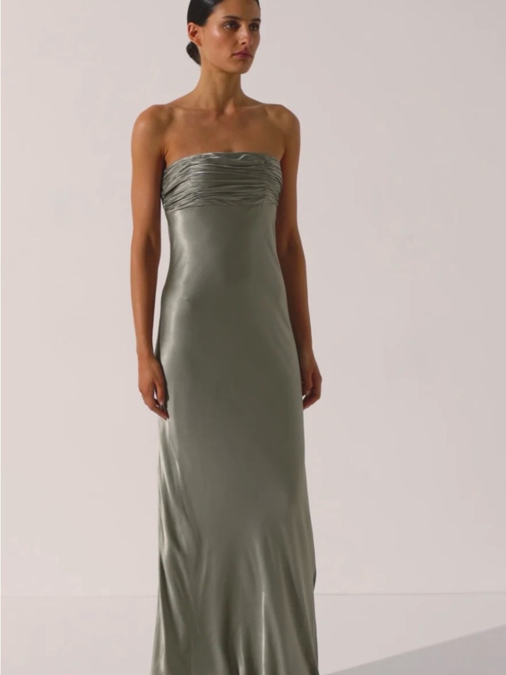 Shona Joy Olive Strapless La Lune Satin Gown